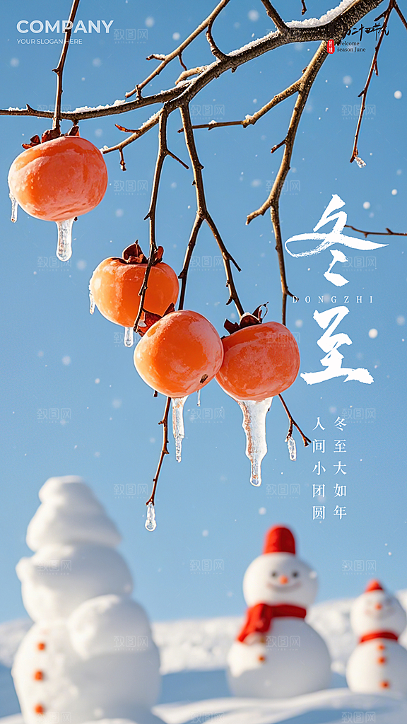 冬至节气唯美大气插画简约节日海报