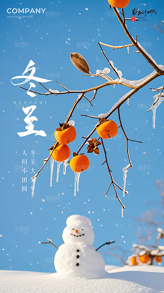 冬至节气唯美大气插画简约节日海报