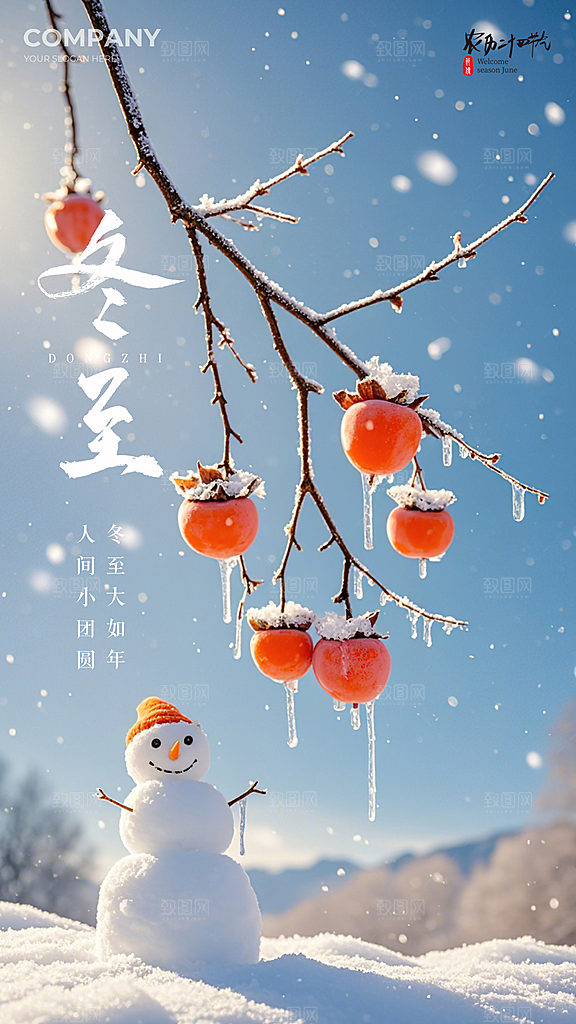 冬至节气唯美大气插画简约节日海报