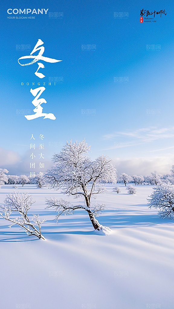 冬至大气节日插画唯美简约节气海报