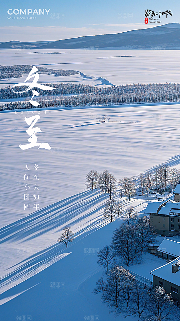 冬至大气节日插画唯美简约节气海报