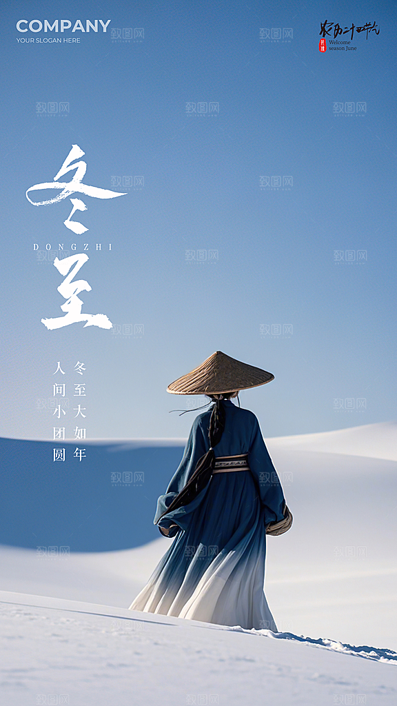 冬至大气节日插画唯美简约节气海报