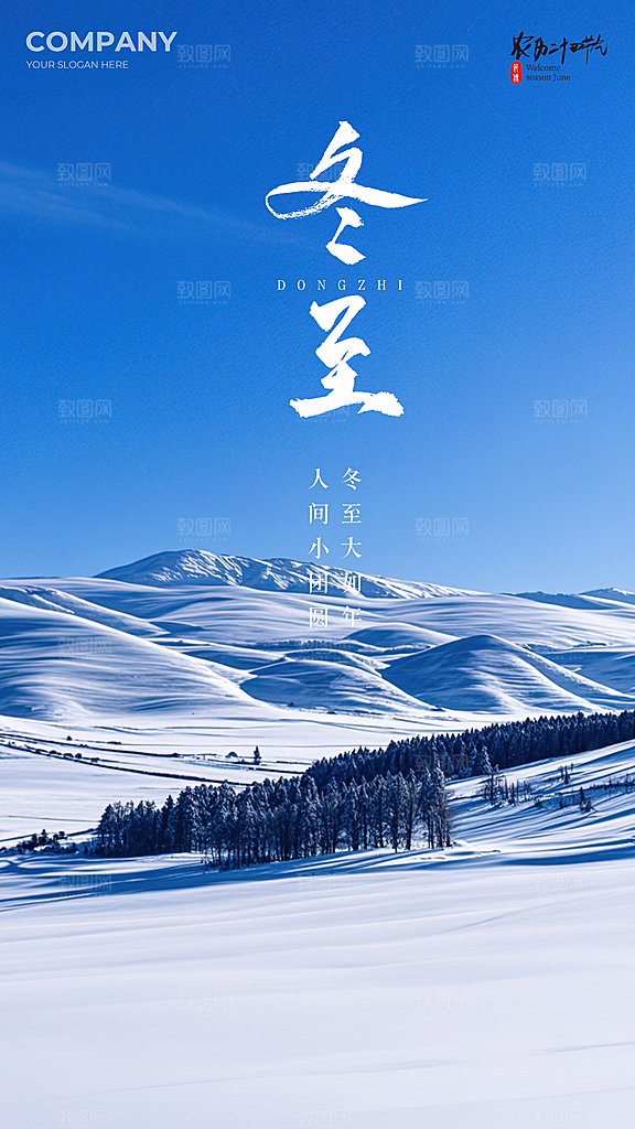 冬至唯美简约节气节日大气插画海报