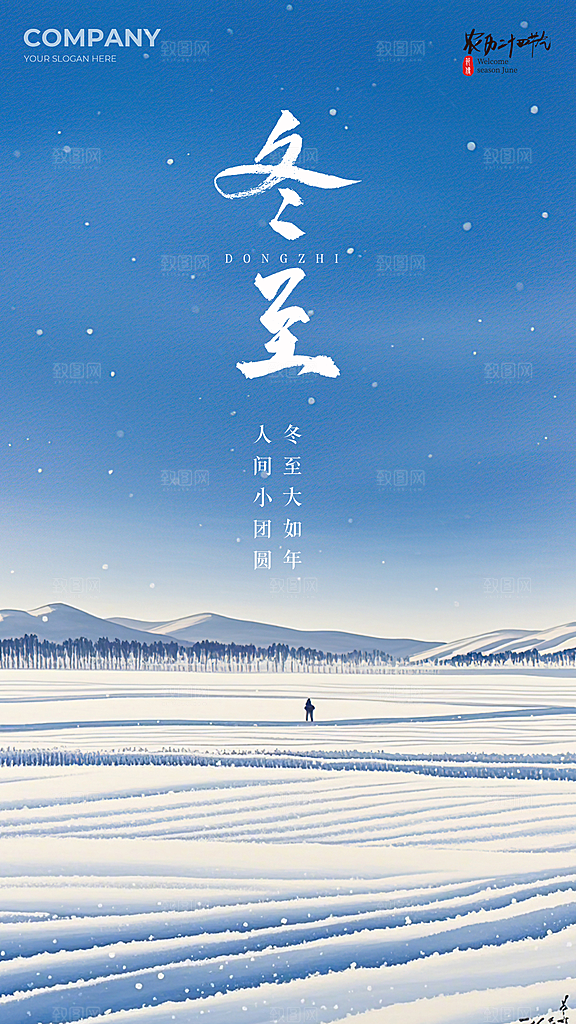 冬至唯美简约节气节日大气插画海报