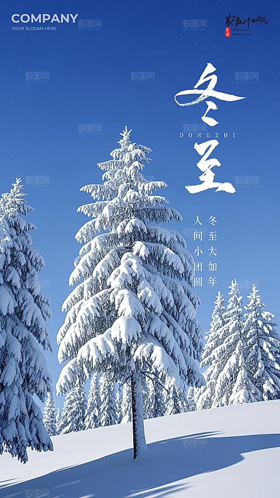 冬至唯美简约节气节日大气插画海报