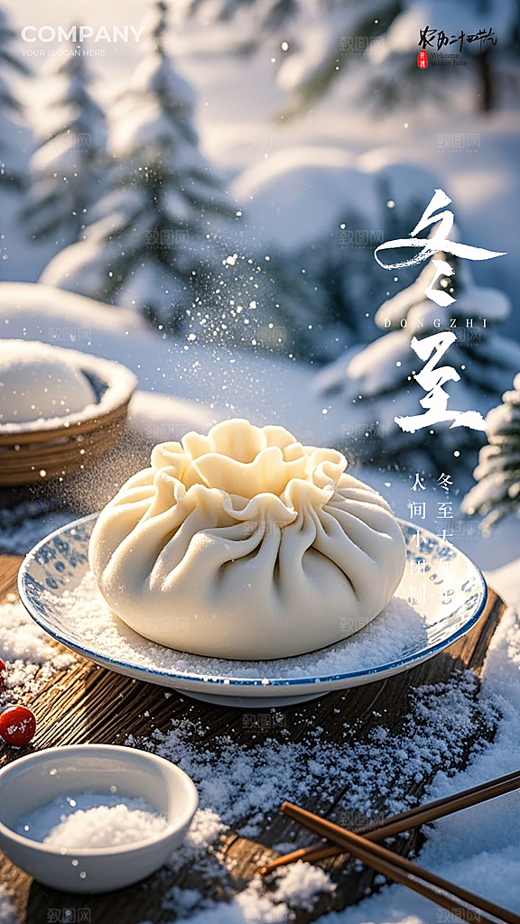 冬至节气插画简约大气节日唯美海报