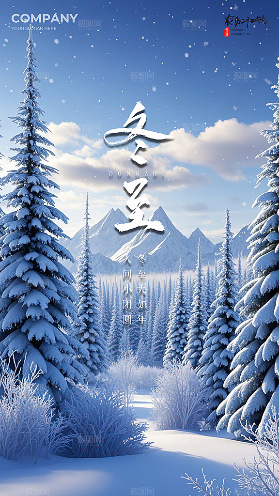 冬至节日节气大气插画唯美简约海报