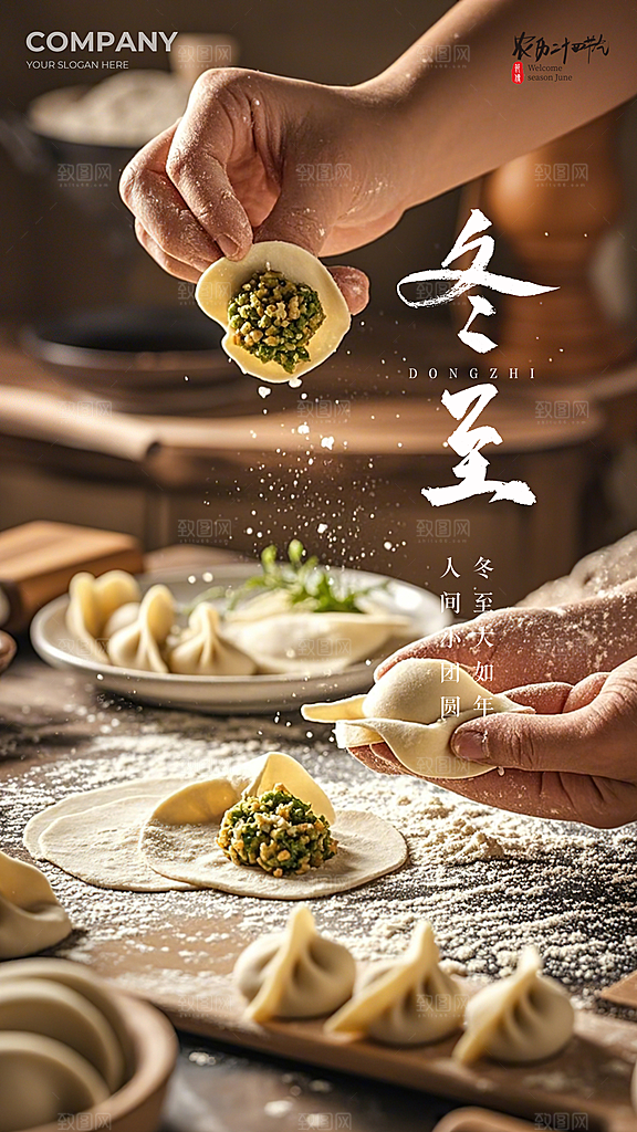冬至插画简约大气唯美节日节气海报