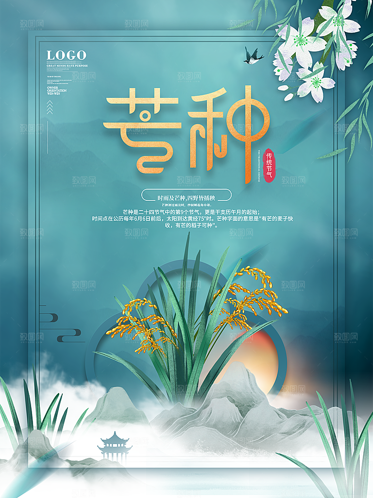芒种节气简约大气海报