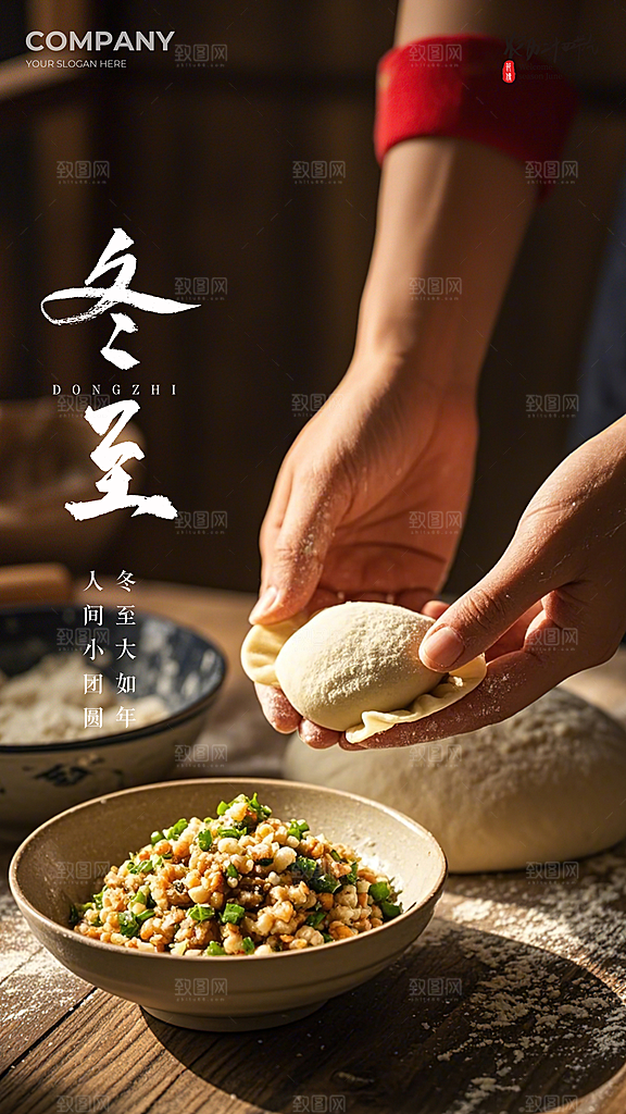 冬至唯美简约节气节日大气插画海报