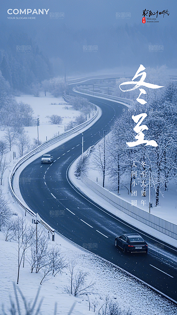冬至唯美简约节气节日大气插画海报