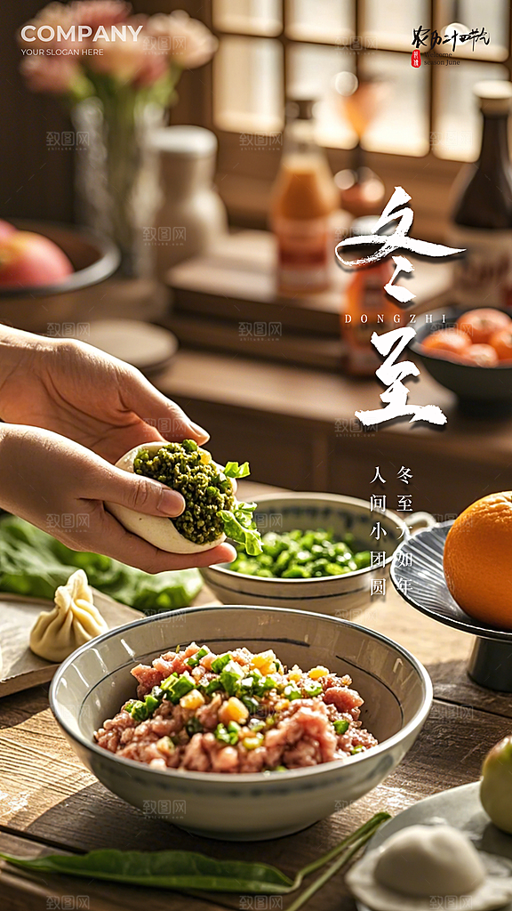 冬至唯美简约节气节日大气插画海报