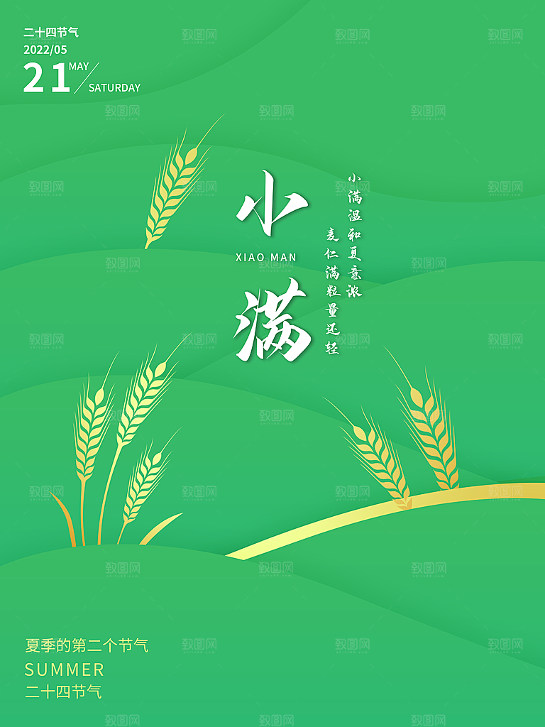 小满节气简约大气海报