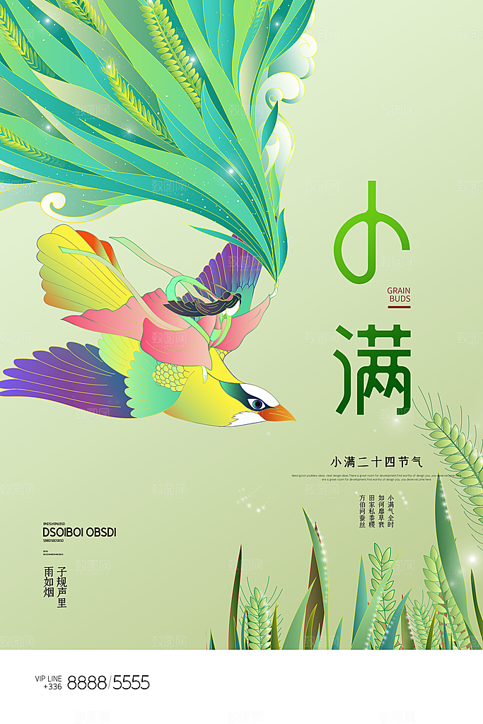 小满节气简约大气海报