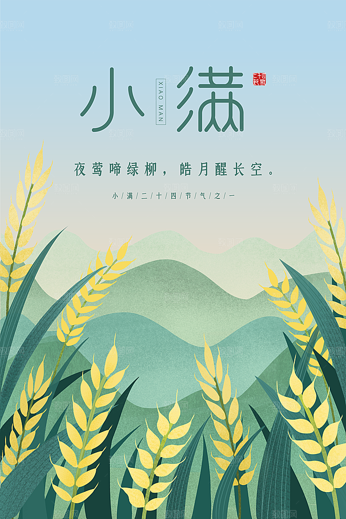 小满节气简约大气海报