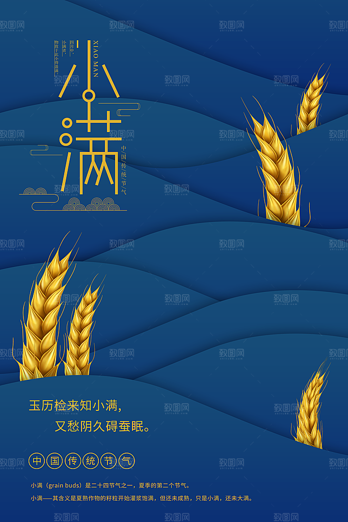 小满节气简约大气海报
