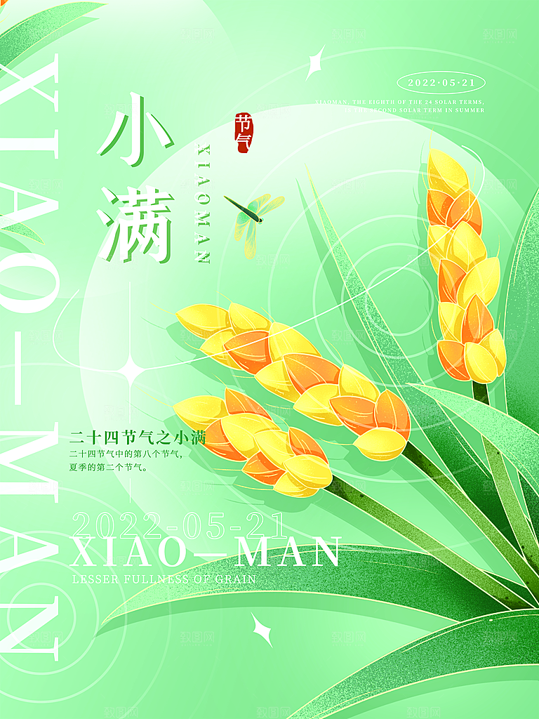 小满节气简约大气海报
