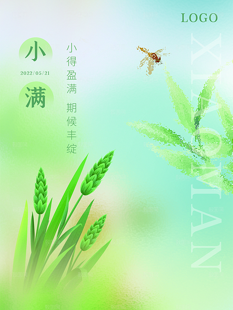 小满节气简约大气海报