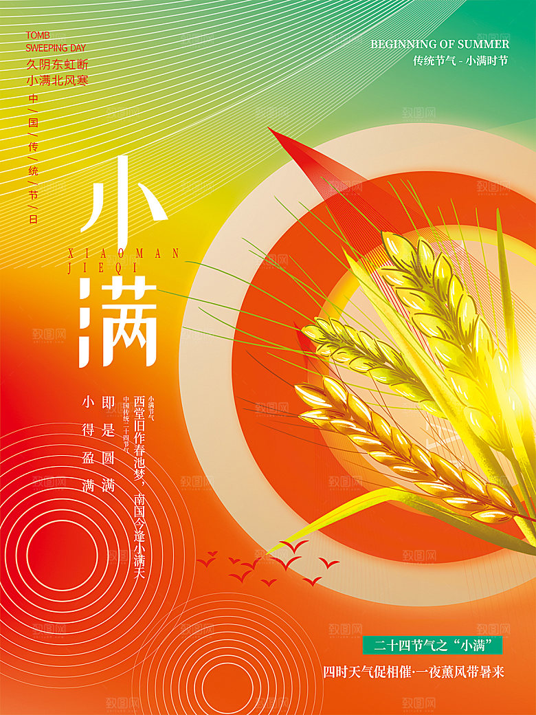 小满节气简约大气海报
