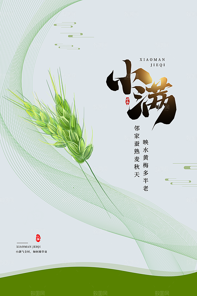 小满节气简约大气海报