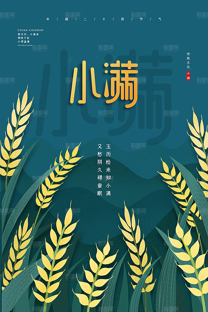小满节气简约大气海报