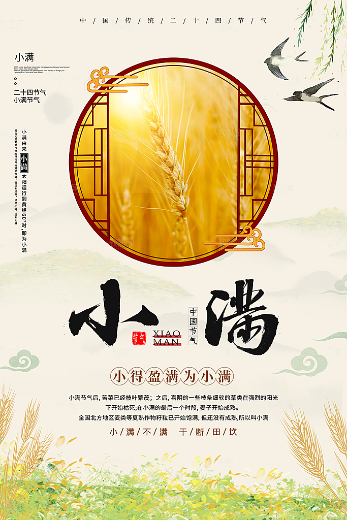 小满节气简约大气海报