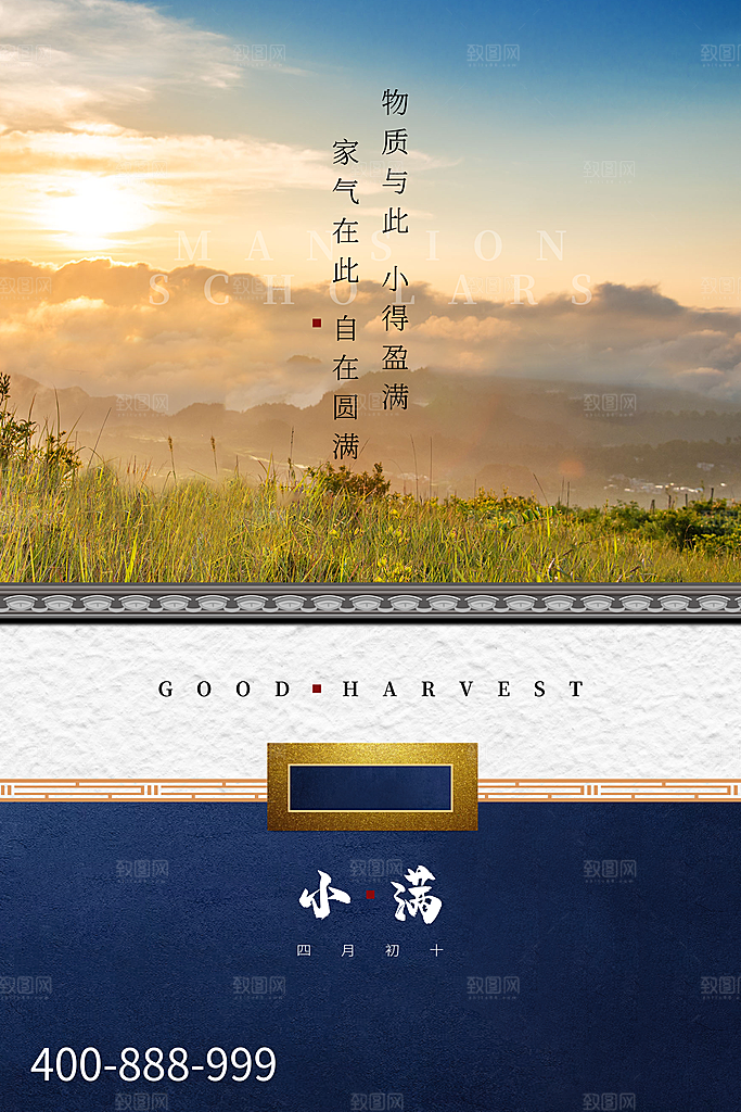 小满节气简约大气海报