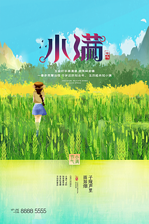 小满节气简约大气海报