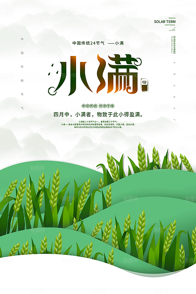 小满节气简约大气海报
