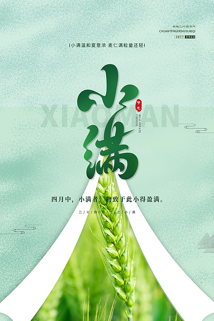 小满节气简约大气海报
