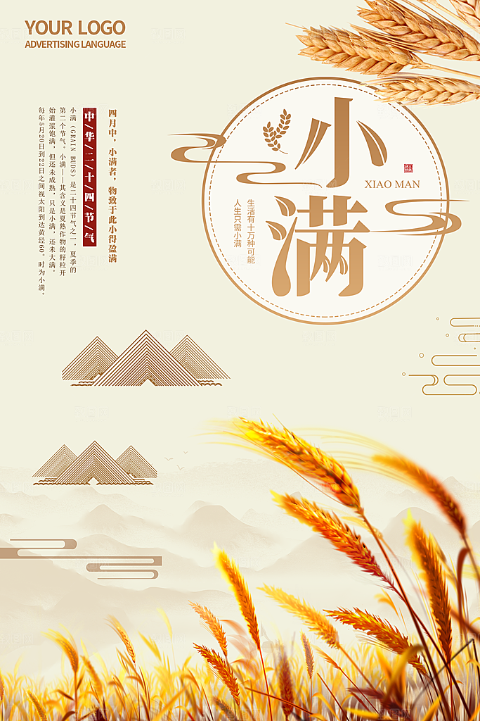 小满节气简约大气海报