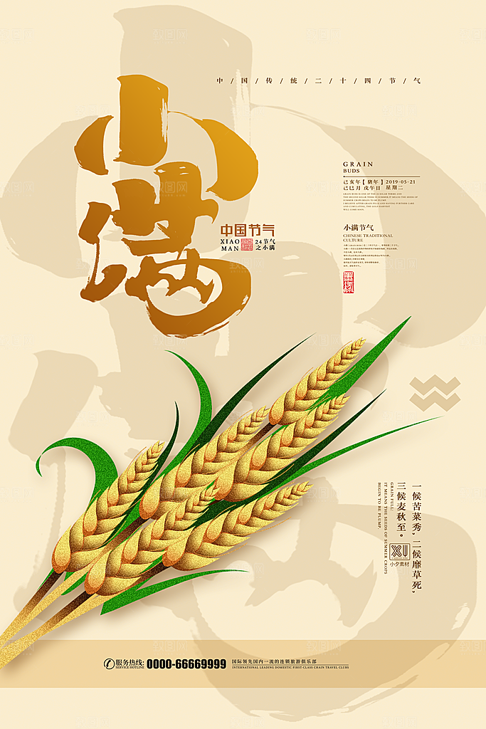 小满节气简约大气海报