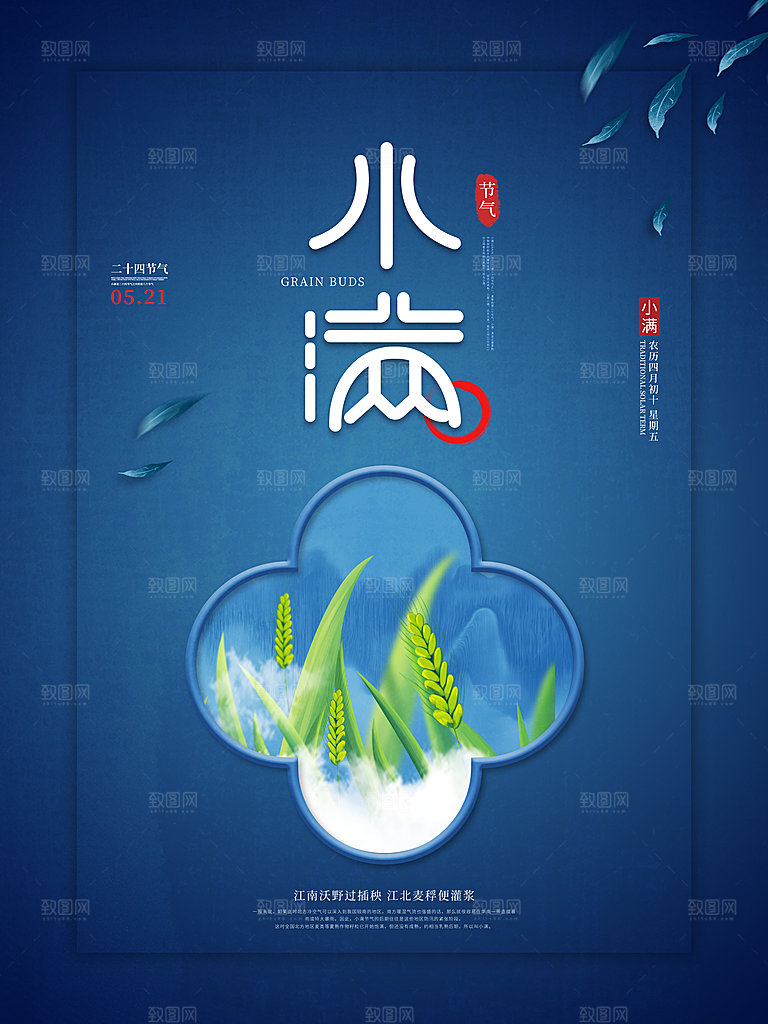 小满节气简约大气海报