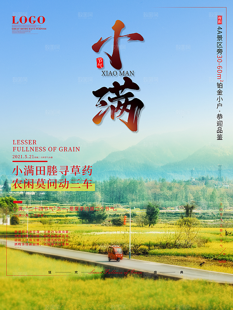 小满节气简约大气海报