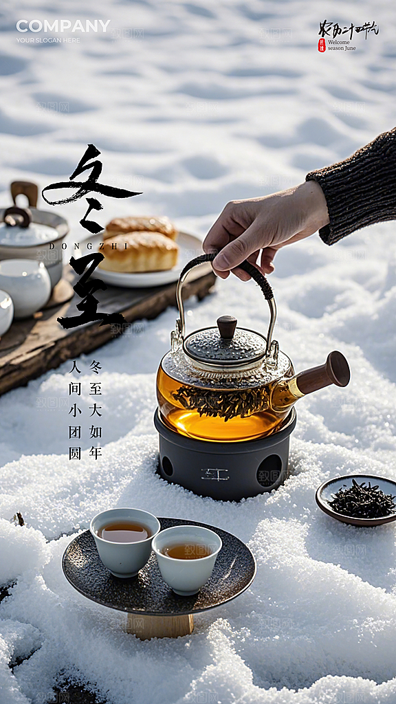 冬至唯美节气简约节日插画大气海报
