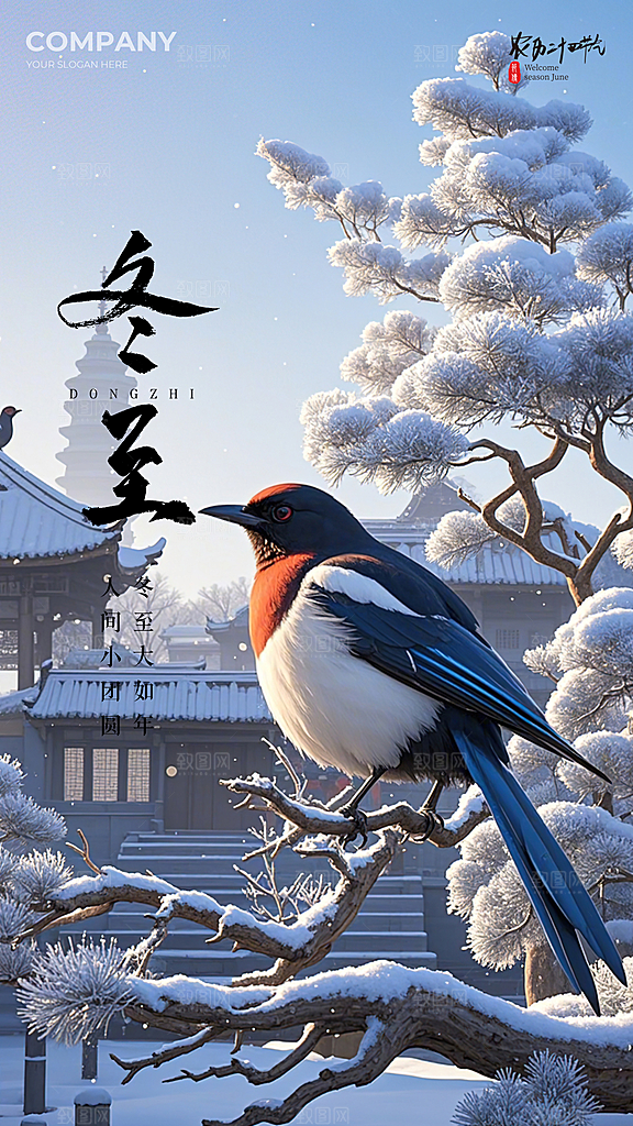 冬至大气节日插画唯美节气简约海报