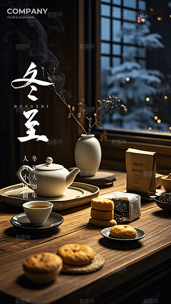 冬至唯美大气简约节气节日插画海报