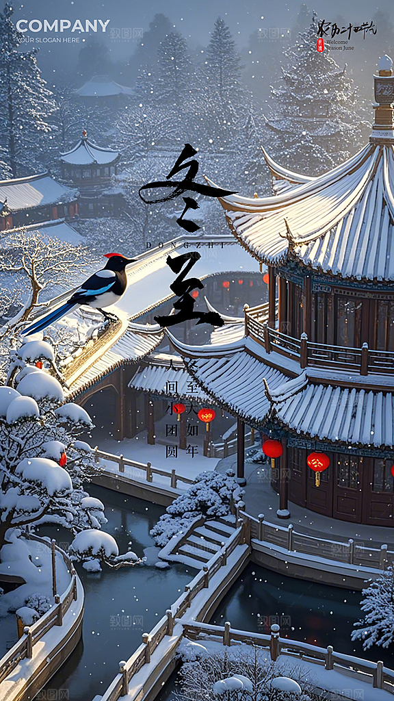 冬至唯美大气简约节气节日插画海报