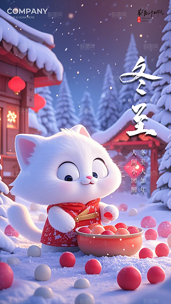 冬至节气插画节日大气唯美简约海报