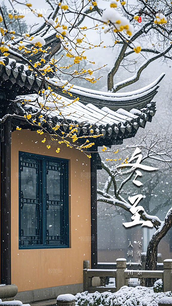 冬至节气插画节日大气唯美简约海报