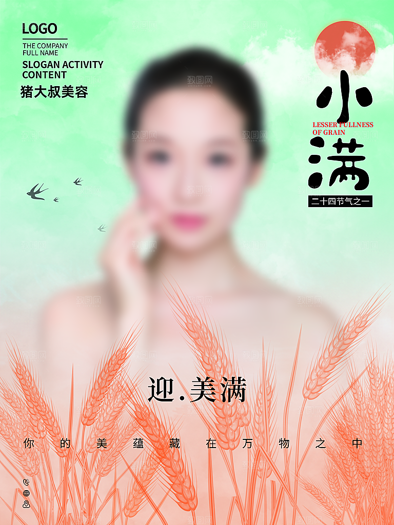 小满节气简约大气海报