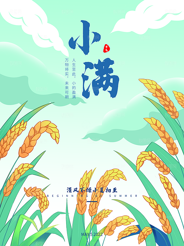 小满节气简约大气海报