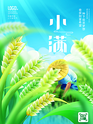 小满节气简约大气海报