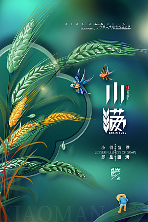 小满节气简约大气海报
