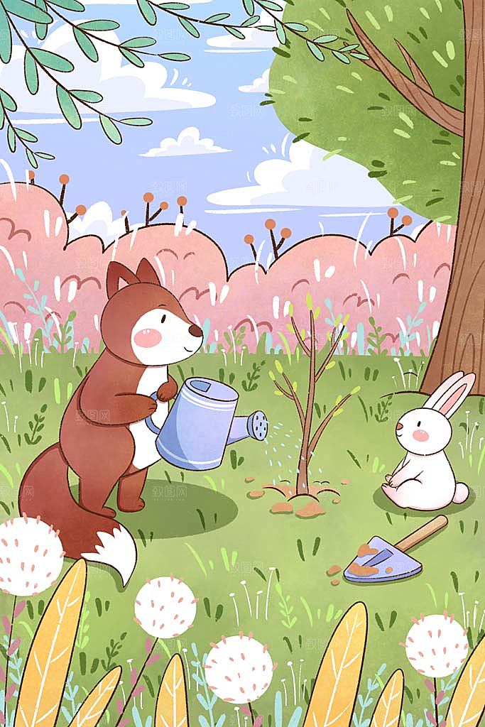 植树节插画海报设计