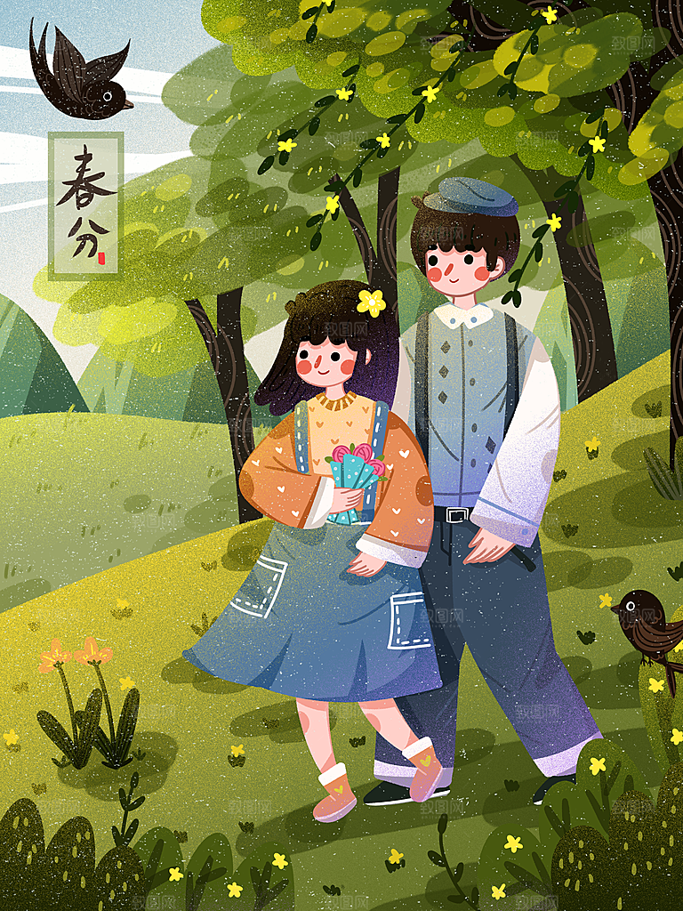 春分节气插画海报设计
