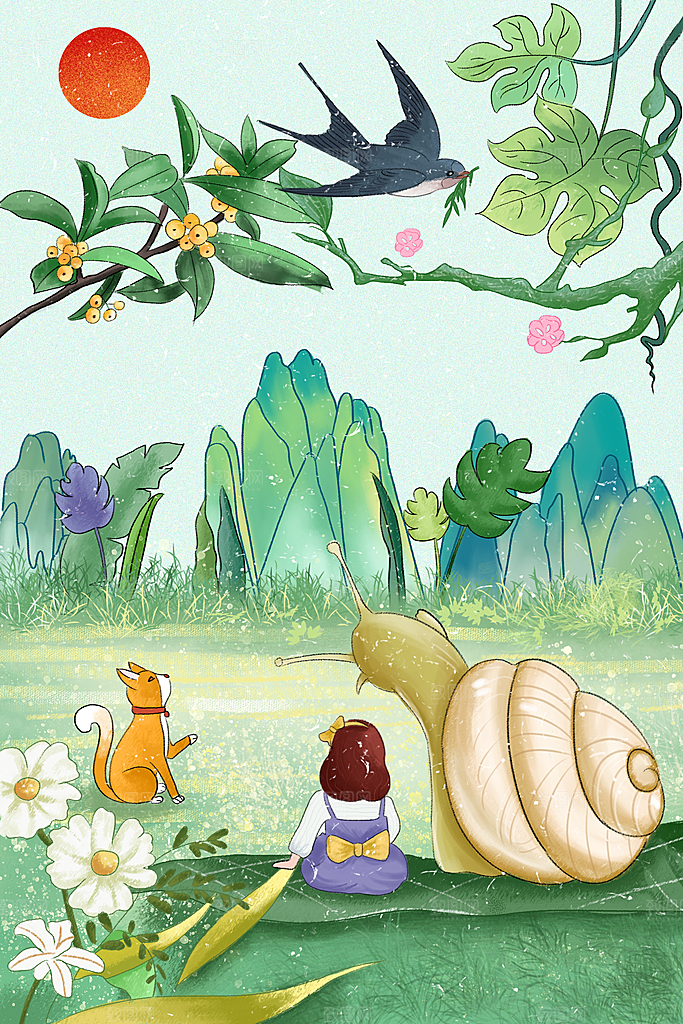 春分节气插画海报设计