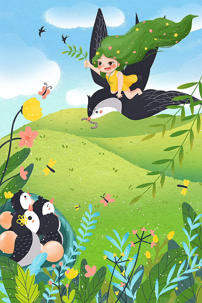 春分节气插画海报设计素材