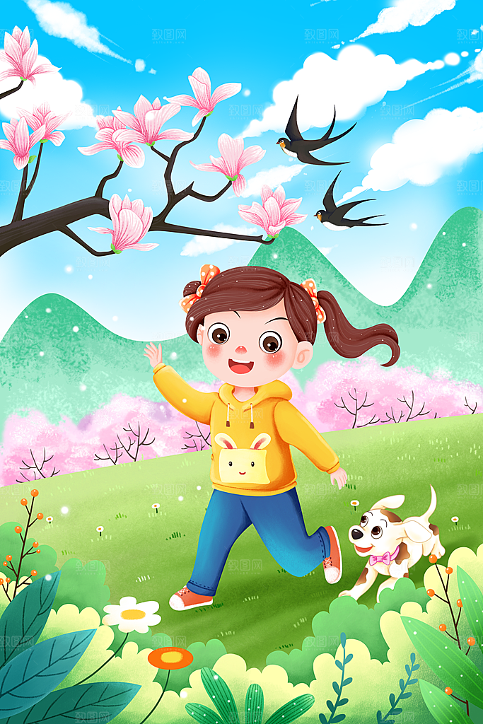 春分节气插画海报设计素材