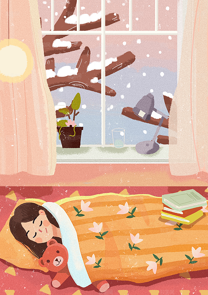 大寒二十四节气冬天大雪雪地场景人物插画